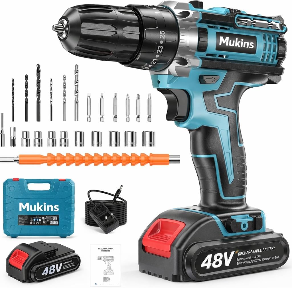 Trapano Avvitatore elettrico con 2 batterie ed accessori Mukins 48V
