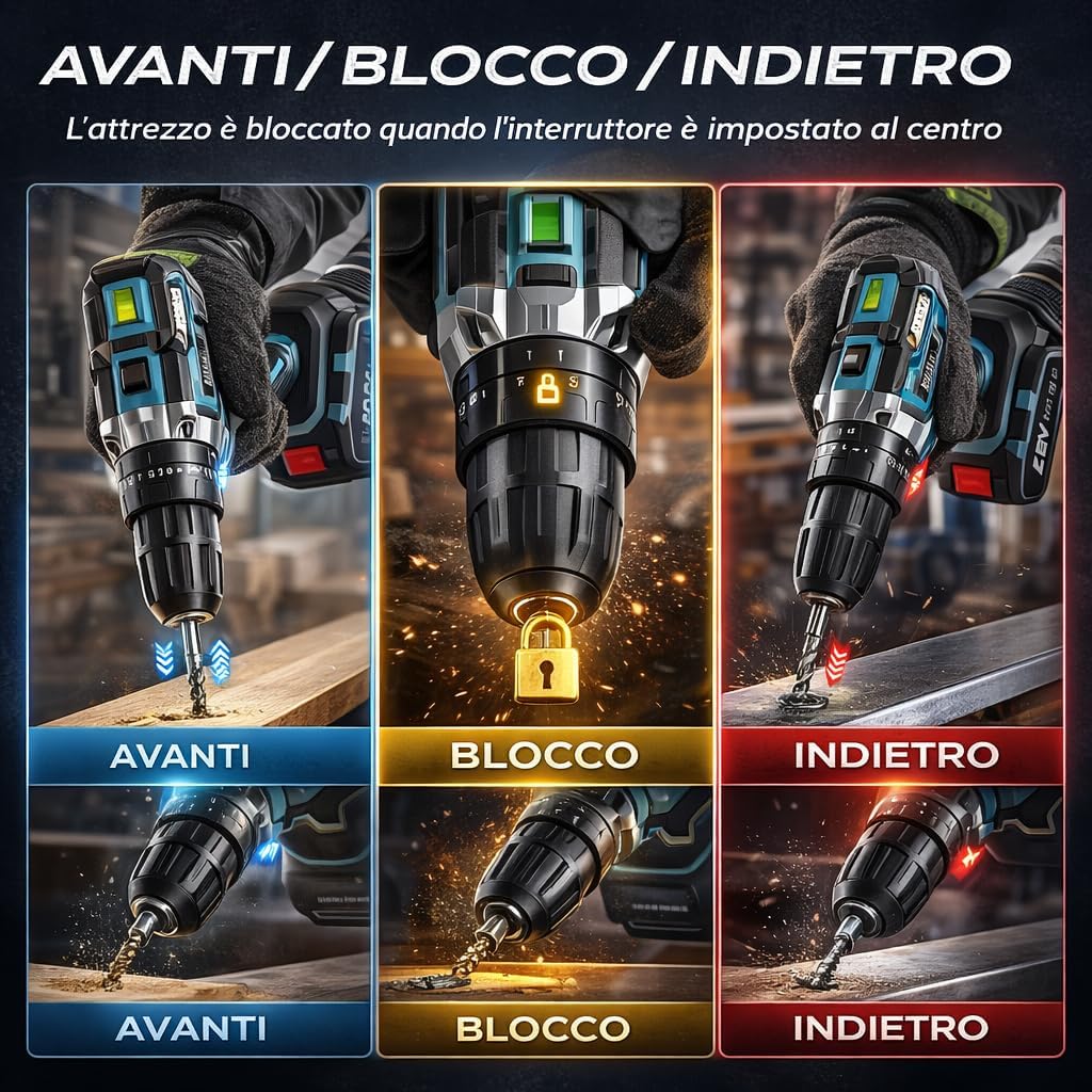 Trapano Avvitatore elettrico con 2 batterie ed accessori Mukins 48V