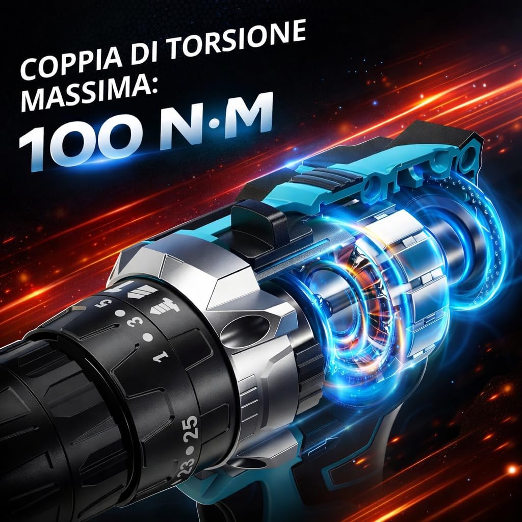 Trapano Avvitatore elettrico con 2 batterie ed accessori Mukins 48V