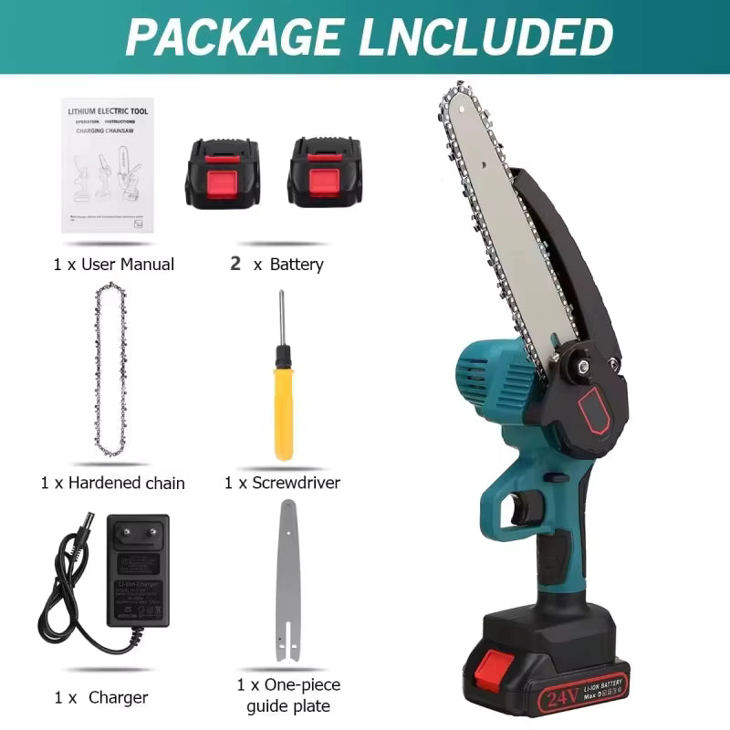 Mini Motosega Portatile da 6 Pollici, Sega Elettrica a Batteria 21V, Utensile per Potatura e Taglio Rami
