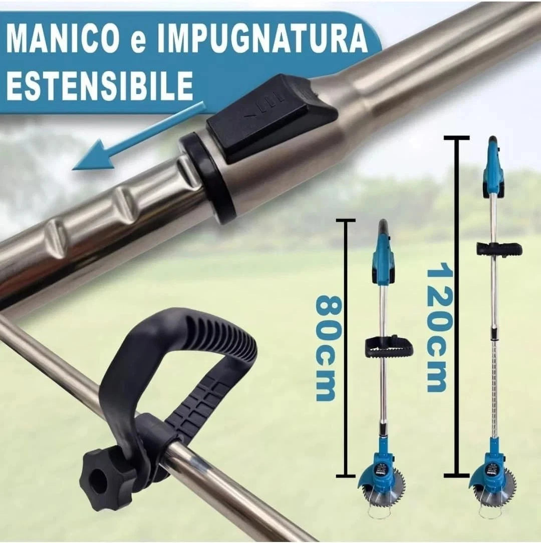 Decespugliatore Tagliaerba Elettrico 2 Batterie 48v Tagliabordi Testata Regolabile Maniglia Mukins