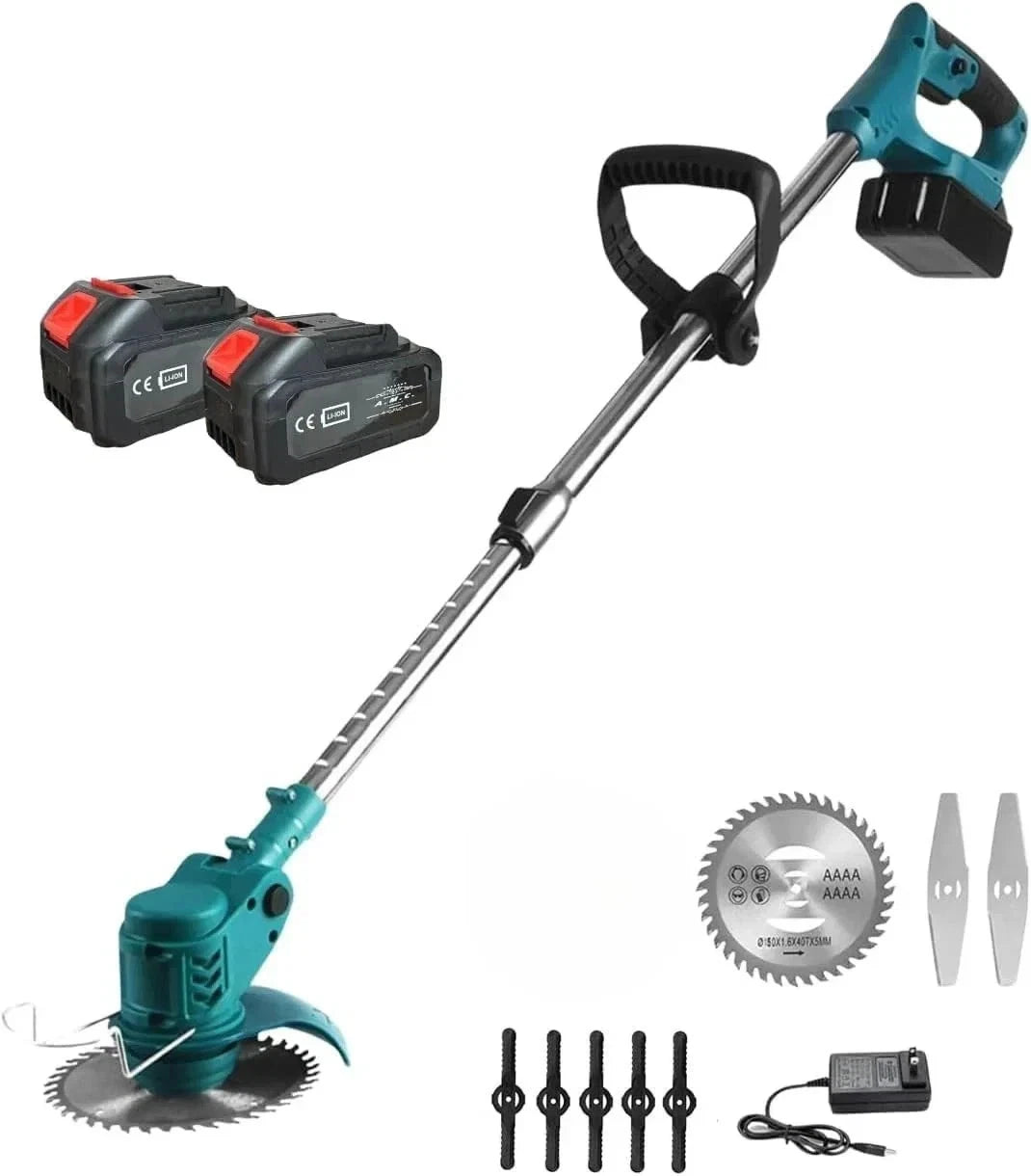 Decespugliatore Tagliaerba Elettrico 2 Batterie 48v Tagliabordi Testata Regolabile Maniglia Mukins