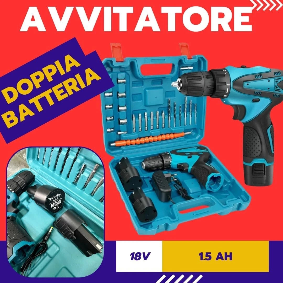 TRAPANO AVVITATORE PROFESSIONALE 2 BATTERIA 18V A LITIO + VALIGIA ACCESSORI 2026